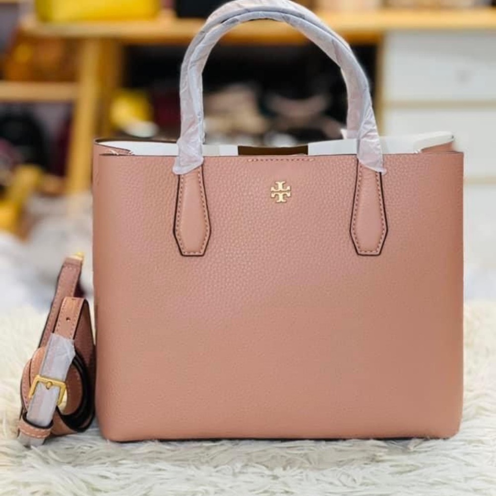 Tory Burch Blake Blush Pink Small Pebbled Tote with Strap
